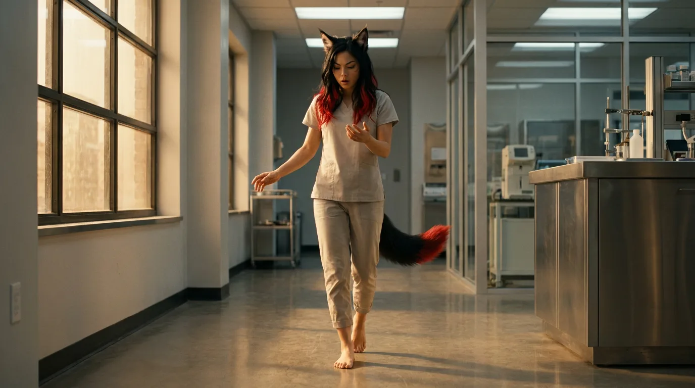Aika walks barefoot down the hallway, her dark hair tipped with red black flowing behind her. The metal-smell of the CORE7 rig hangs in the air as she hums to herself, lost in thought. Yui's beetle kitchen is a distant memory, but the smell of her cooking lingers, a reminder of the simple joys they once shared. The crew's laughter echoes through the desolate landscape, a beacon of hope in a world gone to ruin.