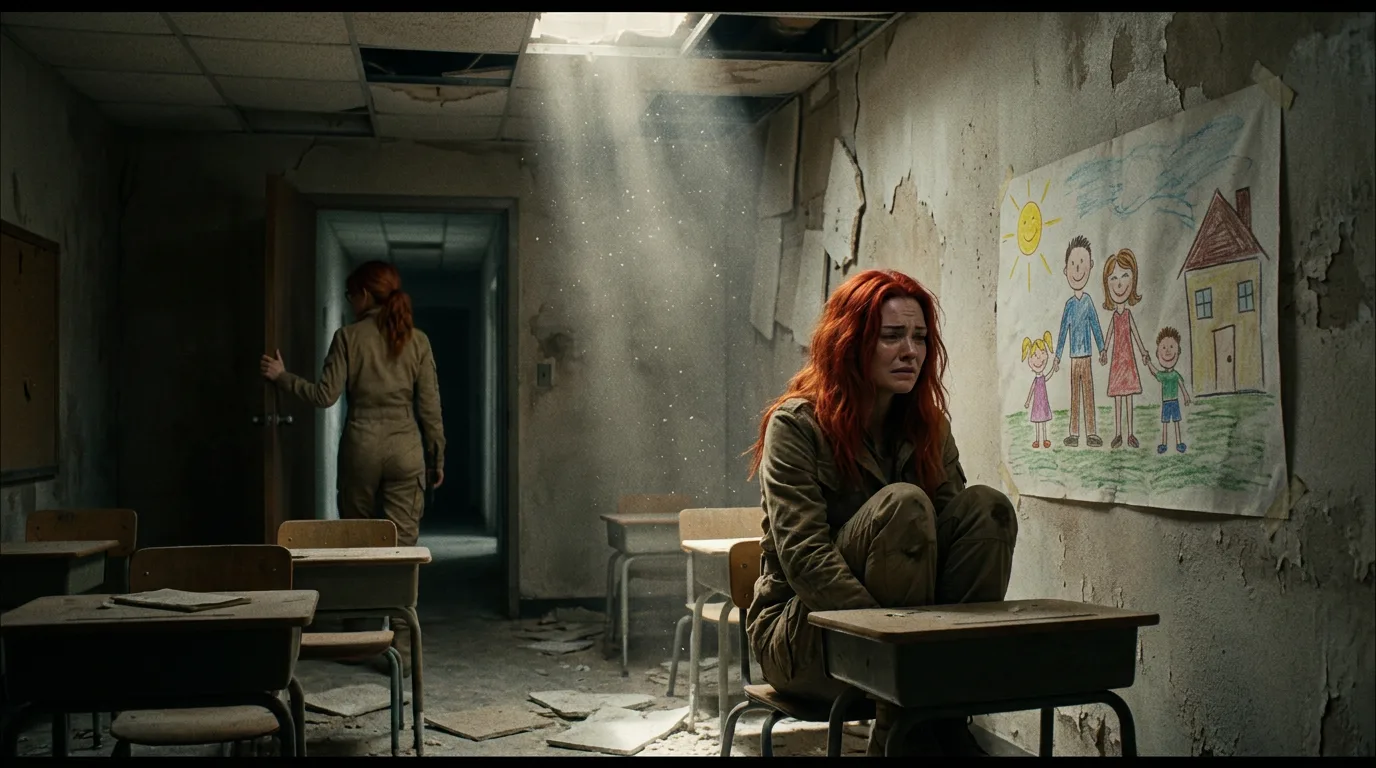 Hina crouches by the cooling assembly, her red hair a stark contrast to the desolate surroundings. Akari's gentle voice whispers in her ear, "We'll find them, Hina. We have to." Rika's eyes, fixed on the horizon, reflect the crew's unyielding resolve. The air is heavy with the weight of their 300-year journey, but hope flickers like a dying ember in Hina's heart.