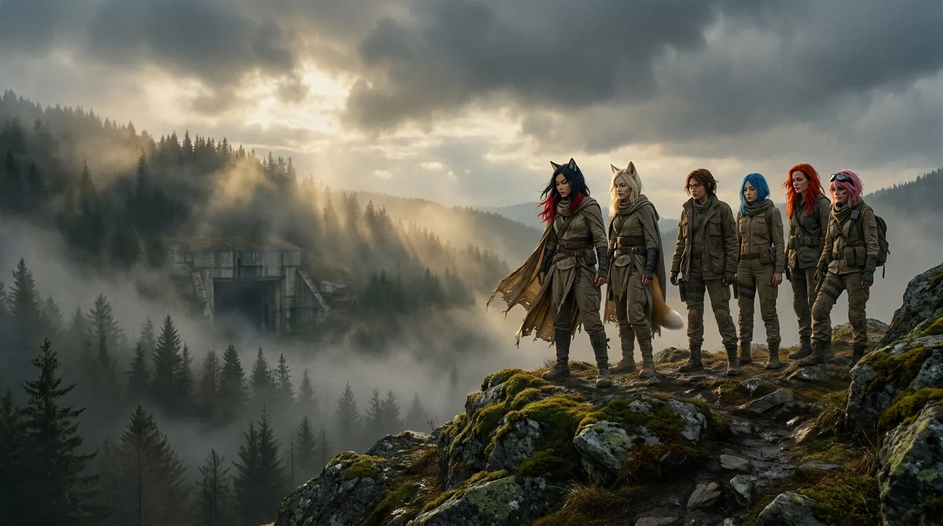 Aika's hand rests on the cold metal, the strongest cryo-signature in 300 years pulsing beneath her touch. The crew, a mix of determination and weariness, stands united on the ridge above the Carpathian Vault. Akari's gaze is fixed on the antechamber, while Hina's eyes scan the horizon. Komi's breath is a steady hum, a reminder of the weight they carry. The air is heavy with the scent of metal and sand, a reminder of their long journey.